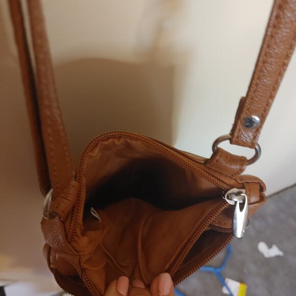 Brown Crossbody Satchel Zipper Pockets Bag Adjustable Strap Travel - Picture 7 of 13